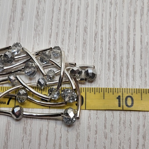 Kenneth Cole New York Silver Tone Multi Chain Necklace Tube Beads Rhinestones - Picture 6 of 7